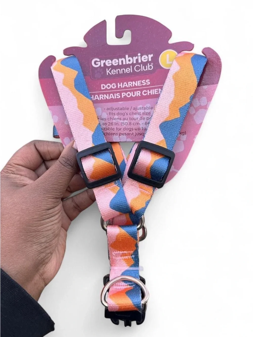 Greenbrier Kennel Club Adjustable Dog Harness L Pink Blue Orange Abstract Retro